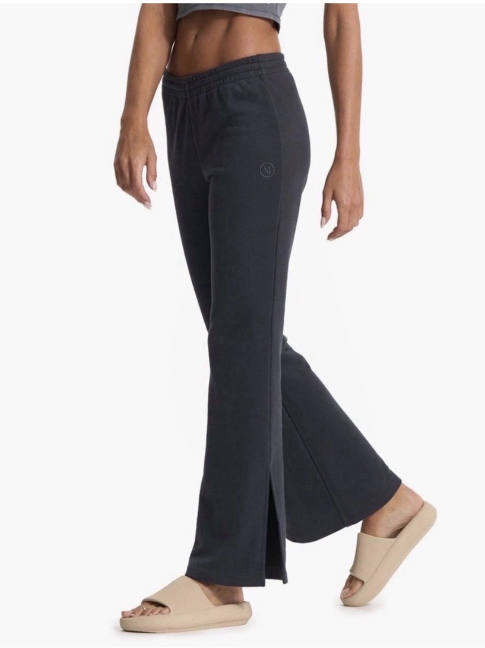 Vuori Sedona Wide Leg Sweatpants Charcoal Dark Gray Split Hem Slit Flare Pants S